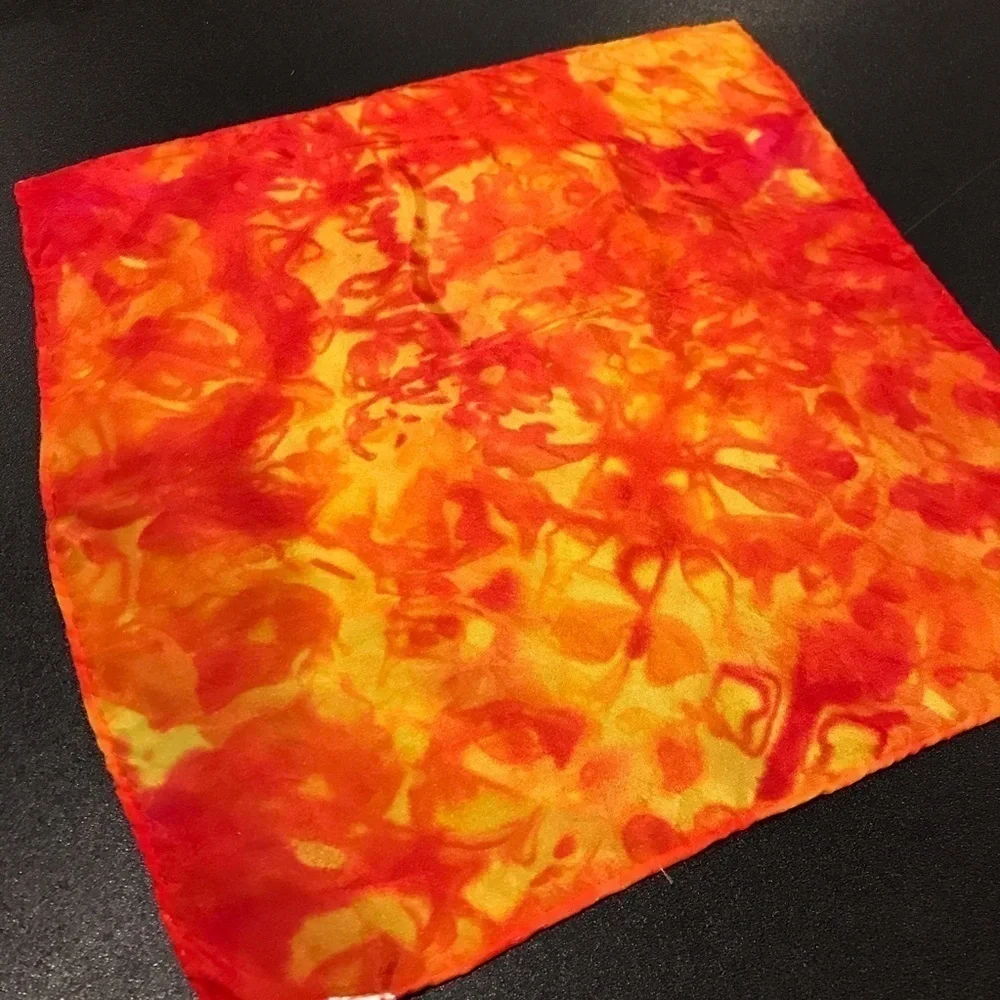 2 Hand tie dye immersion dyed silk handkerchiefs orange fire sunlight